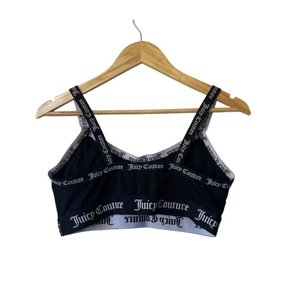 Juicy Couture Y2K Womens Sports Bra Small Logo Black White Stretch Activewear - Picture 2 of 3